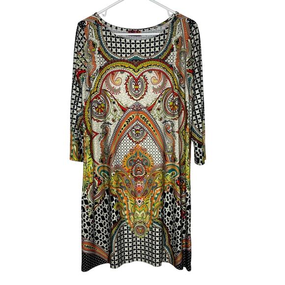 Isle Apparel Multicolor Paisley Boho Art Print Dress Size L Women's - Picture 1 of 10